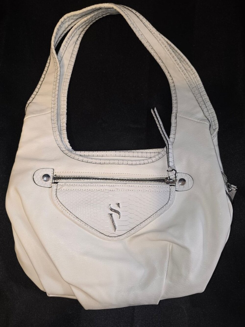 Simply Vera Vera Wang White Faux Leather Hobo Bag With Front Zip Pocket